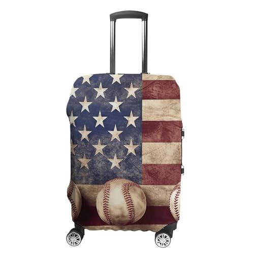 Travel Luggage Cover Elastic Suitcase Protector Anti-Scratch Washable American Flag And Baseball Luggage Sleeve Tsa Approved Carry on Covers Baggage Cover Fits 18-32 Inch Luggages