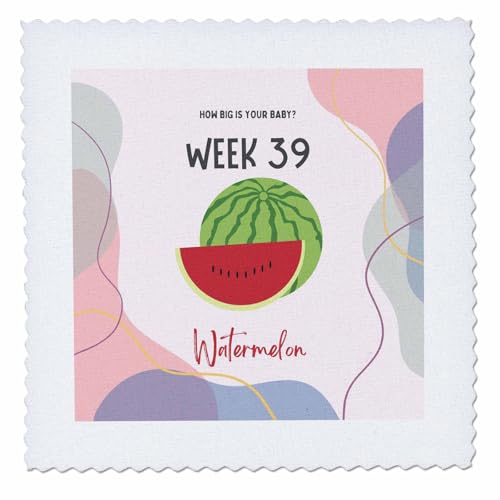 3dRose Image of Watermelon How Big is Your Baby Week 39 - Quilt Squares (qs-388491-4)