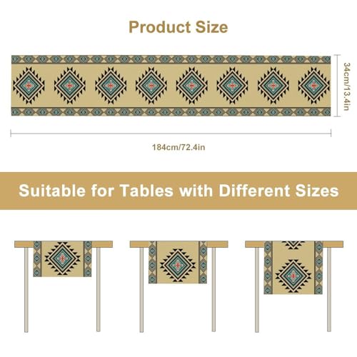 Image of Aztec Table Runner Rustic Country Colorful Aztec Tribal Geometric Shape Ethnic Southwest Runner for Table Home Decor for Kitchen Table Dining Coffee Table 13x72 inch