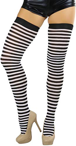 Image of ToBeInStyle Women's Opaque Hosiery Thin Striped Thigh High Long Stocking