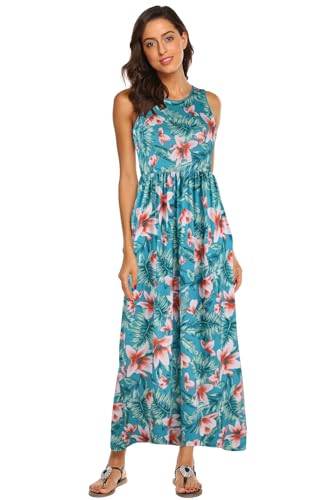 Image of Hount Women's Summer Sleeveless Striped Flowy Casual Long Maxi Dress with Pockets