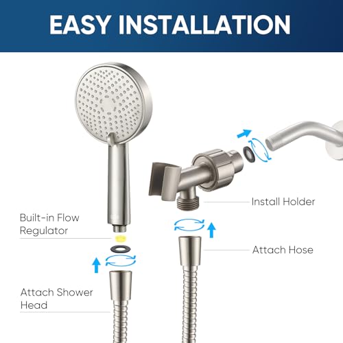 Regadera Cobbe® de Metal Sólido con 3 Modos de Chorro y Mano Libre – Cabeza de Ducha de Acero Inoxidable, Varilla Desmontable de Alta Presión con Manguera y Soporte Ajustable – Modos Amplio, Masaje y Niebla (Acabado en Níquel Cepillado) miniatura 7