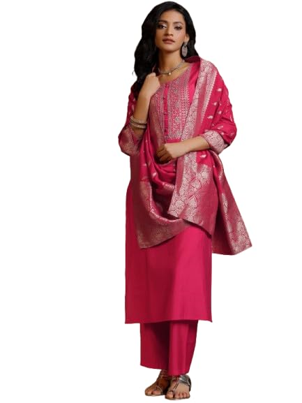 Image of Libas Yoke Design Silk blend Straight Kurta Set for Women | daily wear suit