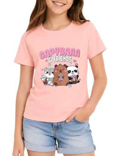 Image of Dvenki Girls Graphic Short Sleeve Crewneck T-Shirt Sizes 6-18 | breathable soft cotton blend, cute graphic prints, summer little and big girls tee, ideal casual wear for school, daily