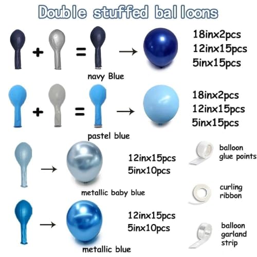 Image of Royal Blue Balloon Garland Double Stuffed, Navy Dark Blue Metallic Balloon Kit for Independence Day Graduation Birthday Baby Shower Anniversary Party Decorations