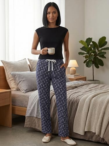 Image of Enamor Mid Rise Full Length Adjustable Drawstring Hangout Pant for Women - Relaxed Fit, Combed Cotton - E4A5