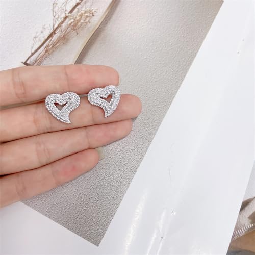 Iced out Cubic Zirconia Heart Stud Earrings for Women Sensitive Ear Dainty Trendy 925 Sterling Silver Post Sparkly Diamond Hollow Heart Hypoallergenic Studs Wedding2