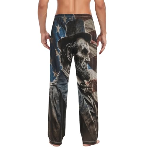 Pajama Pants Abraham Lincoln American Flag for Men Men's Separate Bottoms, Lounge Pants with Pockets S2