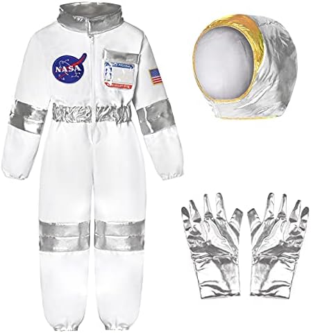 Neilyoshop NASA Pilot Costume Kids Astronaut Costume for Boys Girls Space Pretend Dress Up Cosplay Birthday Gifts White 5-7 Years