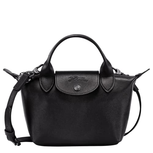 Longchamp 'Le Pliage X-Small Xtra Leather Top Handle Tote Shoulder Bag, Black
