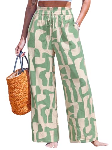 Image of CUPSHE Women's Wide Leg Beach Pants - Tropical Floral with Pockets Plus Size Casual Flowy Vacation Bottoms