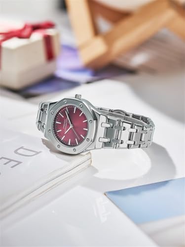 Image of French Connection Octa Edge | Analog | Red Sunray Dial | Silver Stainless Steel Strap | Watch for Women - FCB25SM