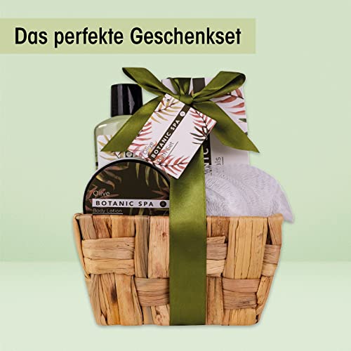 accentra 6055164AC OLIVE SPA Cadeauset in zeegrasmand, badset en doucheset - 5-delige cadeauset in decoratieve mand van zeegras, verjaardagscadeau, wellnessset voor vrouwen,groen - Afbeelding 3
