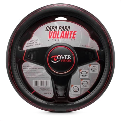 Capa Protetora de Volante Couro Sintético Sportline Costura Vermelha Universal