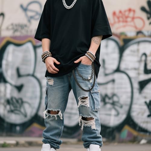 Image of Pants Chain for Men Women,Double Wallet Chain | Stainless Steel Chain for wallet,Heavy Duty Biker Pocket Chains and Jeans