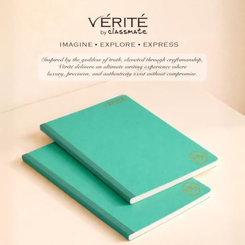Image of Lay Flat Binding Longbook - Verite by Classmate Ideal for School Students, Persian Green Color, A4 Size, Unruled, Thick Premium 140 Pages with Low Ink Bleed for Smooth Writing Experience