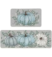 Artoid Mode Pumpkin Eucalyptus Fall Kitchen Mats Set of 2, Home Decor Low-Profile Kitchen Rugs fo...