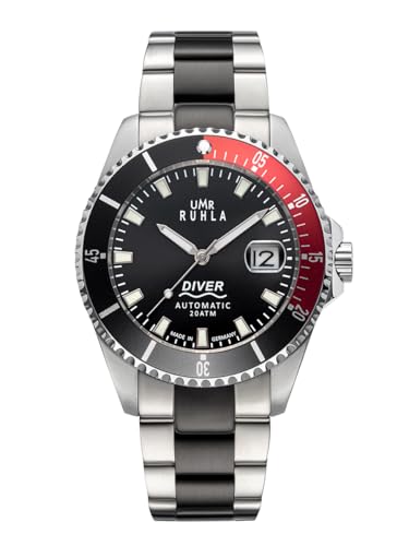 UMR RUHLA 80843 - Präzision & Sportliche Eleganz - Limitierte Edition von nur 200 Exemplaren - erstklassiges 8215 Automatikuhrwerk - poliertes Edelstahlgehäuse – Edelstahlarmband - Made in Germany