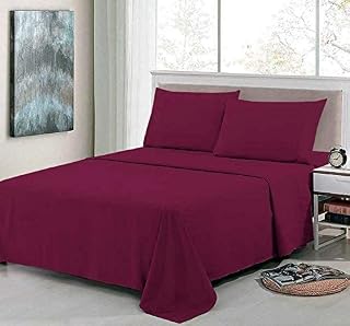 BEVI Home Bedsheet 260 TC Plain and Solid Microfiber 1 Single Bedsheet with 1 Pillow Cover Wine