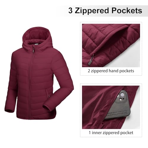 Image of Outdoor Ventures Women's Packable Lightweight Full-Zip Puffer Jacket with Hood Quilted Winter Coat