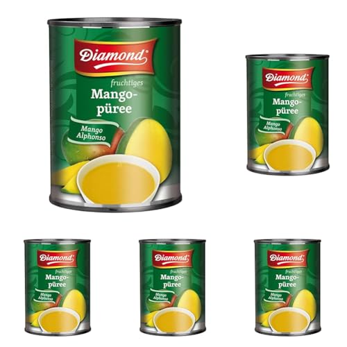 DIAMOND Puré de mango, fino puré de mango Alphonso, conserva de fruta en lata - 1 x 850 g (Paquete de 5)