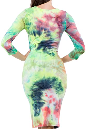 Image of ICONOFLASH Women's 3 /4 Sleeves Midi Bodycon Dress Crew Neck Fitted Dresses with Plus Size Options