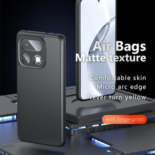 Image of Matte Black Phone Case with Air Bags for Realme 16 Pro 5G, PC+TPU, Anti-Fingerprint, Micro Arc Edge, Never Turns Yellow, Skin-Friendly Feel, Camera Protection, Black