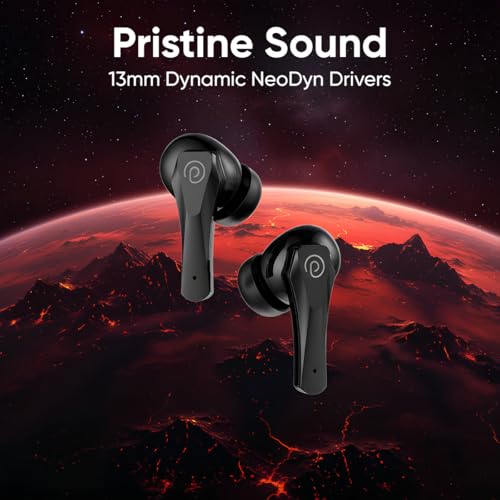 Image of pTron Bassbuds Surge TWS Gaming Earbuds, 40ms Low-Latency, 50Hrs Playtime, Custom EQ, App Support, Dual Mic TruTalk AI-ENC Clear Calls, Pristine Sound, Bluetooth V6.0, IPX5 Water Resistant (Jet Black)
