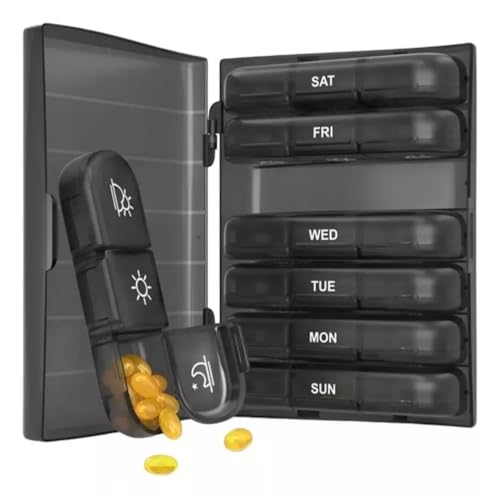 Caixa Organizadora Porta Comprimido Remédio Semanal Triplo (Preto)