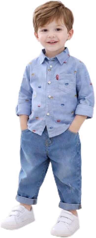 Conjunto social bebê infantil calça jeans jogger e camisa manga longa menino 1 a 5 anos esporte fino