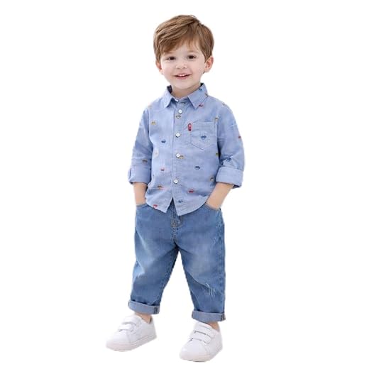 Conjunto social bebê infantil calça jeans jogger e camisa manga longa menino 1 a 5 anos esporte fino