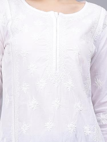 Image of Seva Chikan Hand Embroidered Lucknowi Chikankari Cotton Straight Kurta for Women SCL4567
