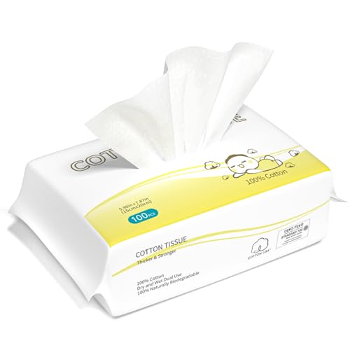 Winner 100%コットンドライワイプ、USDA認定ベビーワイプ、ソフト&ジェントル、低刺激&無香料 敏感肌用 おむつ替え、食事、クリーンアップにウェット/ドライ使用 100枚 1パック