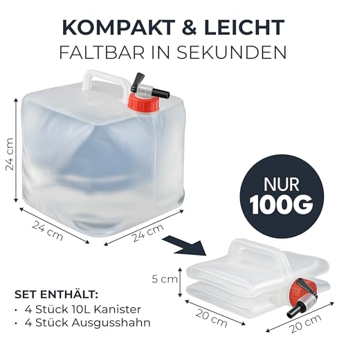 Foto von BAUBAR 4er Set 10L Faltbarer Wasserkanister mit Hahn - BPA-Frei & Lebensmittelecht I Outdoor Camping Wasserbehälter faltbar Trinkwasserkanister Faltkanister Trinkwasser Water Kanister 10l 10 Liter