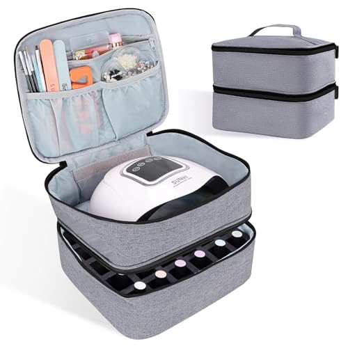 ALSLEA Nail Polish Organizer Holds 30 Bottles (15ml - 0.5 fl.oz) Double-layer Gel Nail Polish Kit Carrying Case, Nail Holder for Nail Lamp, Portable Nail Organizer and Storage for Nail Supplies (Gray)