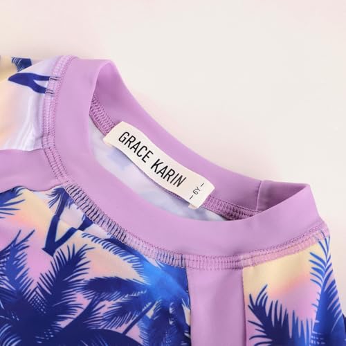 Image of GRACE KARIN Girls Rash Guard Swimsuit Short Sleeve Two Piece Bathing Suit 6-12Y