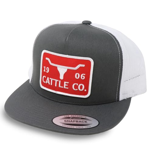 WHISKEY BENT HAT CO. 5-Panel Chisholm 1983 Cattle Co Logo Patch Snapback Hat (Grey/White)