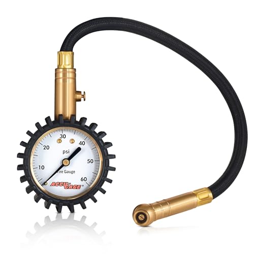 Image of Accu-Gage RH60XA Tire Pressure Gauge with Hose and Protective Rubber Guard, Angled Swivel Chuck, 60 PSI