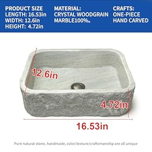 100% Handcrafted Stone Vessel Sink with Rectangular White Striped Design - Rustic Farmhouse Style for Bathroom Vanity or Countertop Medium Sized 100 Handcrafted Stone Vessel Sink with Rectangular White Striped Design Rustic Farmhouse Style for Bathroom Vanity or Countertop Medium Sized