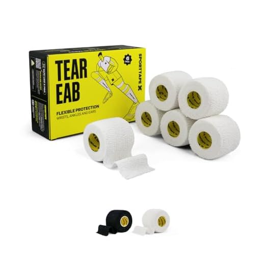 SPORTTAPE EAB Tape - 6 Rollen, 5 cm x 4,5 m, Weiß - Reißbares elastisches Klebeband für Gewichtheben, Daumen, Rugby, Fußball, Handgelenk & Knöchel Strapping bei Verletzungen