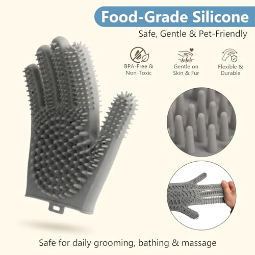 Pet Grooming Gloves for Cats & Dogs, Silicone Pet Hair Removal Glove for Bathing, Shedding & Massage, Gentle Cat & Dog Grooming Glove for Long & Short Hair Pets(Grey-Large) - Image 5