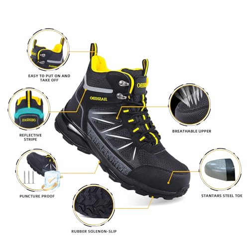 Image of Blapek Steel Toe Boots for Men Puncture Resistant Work Shoes Slip Resistant Leather Safety Sneakers Lightweight Breathable Comfortable Industrial Footwear