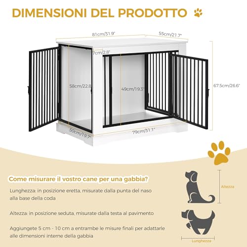 BEWISHOME Hundekäfig Möbel,81cm Hundebox für Zuhause,3 Türen,Moderne Hundekäfig für Zuhause Holz Indoor für kleine/mittlere Hunde,Beistelltisch,81x55x67.5cm,Weiß EMGL03W