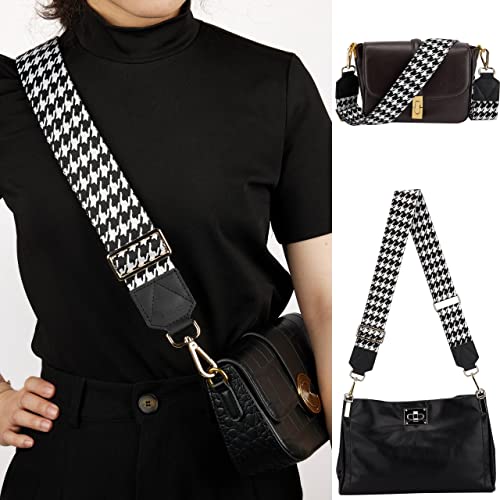 Image of BAKKO Crossbody Strap Top Grain Leather Ends Gold Metal Hardware 2 inch Wide Shoulder Strap Replacement fits Handbags Purses Messenger Duffel Bags Gold Metal Hardware Adjustable Length from 36 inch-57 inch