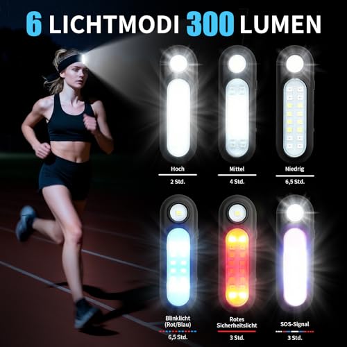 Taximi LED Clip Lamp - 300 Lumen Lauflicht Joggen Licht mit 6 Modi, IPX5 Wasserdicht LED Blinklicht Schulranzen Licht für Hundegeschirr, Kinder Reflektoren Anhänger zum Rucksack Kleidung, 2er
