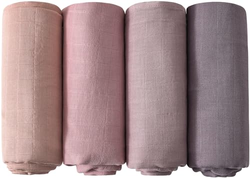 Image of 4-Pack Muslin Swaddle Blankets for Baby Girls - Organic Baby Blankets for Girl, Boy, Baby Swaddle Blanket Unisex, Receiving Blankets, Swaddles for Newborns Baby Essentials (4 Pack Mauve & Peach)
