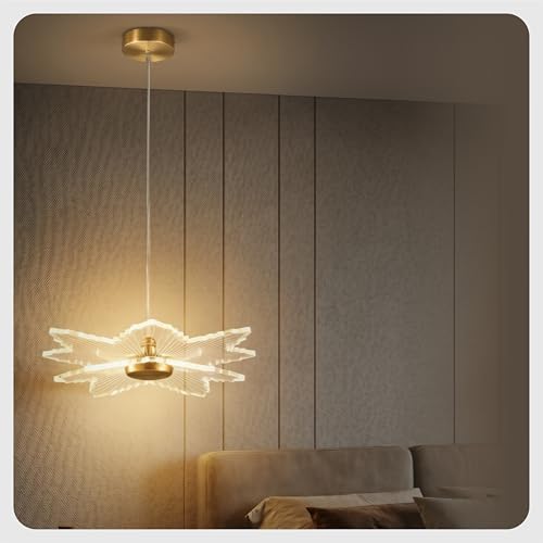 Image of Lamp master Zyra Wave LED Pendant Light | Modern Acrylic Hanging Chandelier with Antique Gold Finish | 3 Color Modes Ceiling Light for Living Room, Bedroom, Dining Room, Cafe | 1 Year Warranty