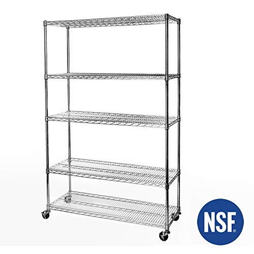Seville Classics Ultradurable Heavy Duty Nsf Solid Steel Wire Rack Storage Unit Organizer For Garage, Warehouse, Office, Restaurant, Classroom, Kitchen, 5-Tier Shelving, 48" W X 18" D #TOP7