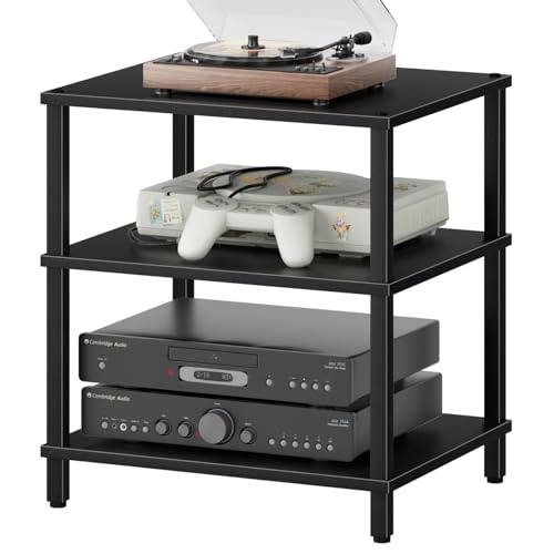 3-Tier-AV-Media-Player-Stand-Stereo-Cabinet-Modern-Stereo-CabineGame-Console-ShelfWooden-TV-StandMultifunctional-Entertainment-Center-Suitable-for-Home-Conference-Room-Game-StudioBlack 3-Tier AV Media Player Stand, Stereo Cabinet, Modern Stereo Cabine,Game Console Shelf,Wooden TV Stand,Multifunctional Entertainment Center, Suitable for Home, Conference Room, Game Studio,Black - Image 1