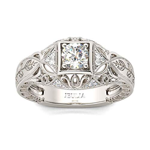 Jeulia Vintage Rings 925 Sterling Silver Round Cut Solitair Diamond Ring Wedding Engagement Statement Ring Band Anniversary Promise Bridal Set with Gift Box